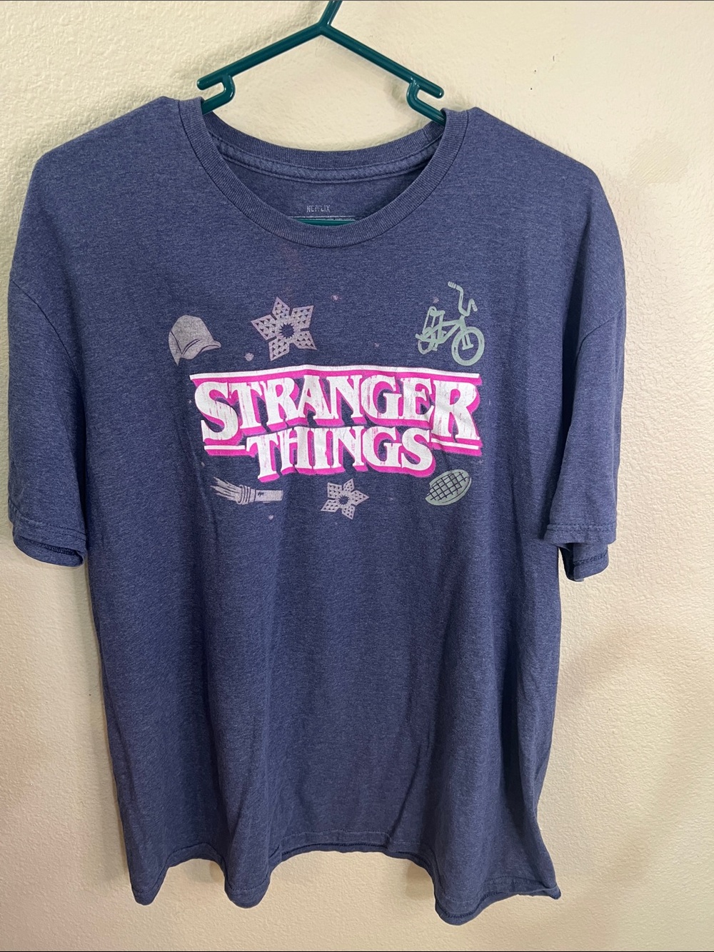 Netflix Stranger Things Kids Tee in Navy with Pink Logo